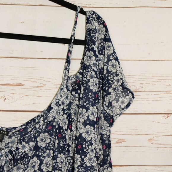 Torrid Floral Chiffon Ruffled Shoulder 5 Plus Size 5X Blue Grey Pink‎ - Picture 5 of 11